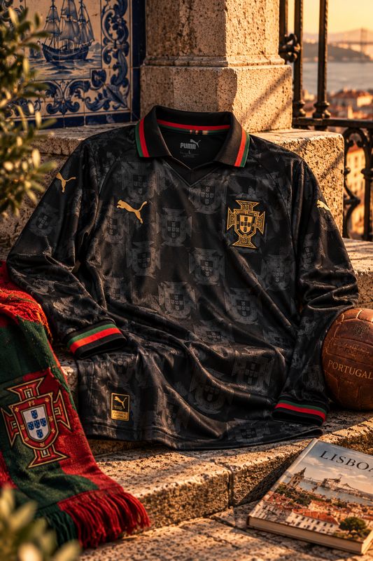 Portugal Black & Gold Long Sleeve Retro Jersey – Pantera Negra