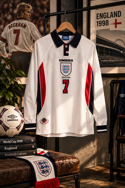 England 1998 Retro Jersey – Beckham #7 | Long Sleeve