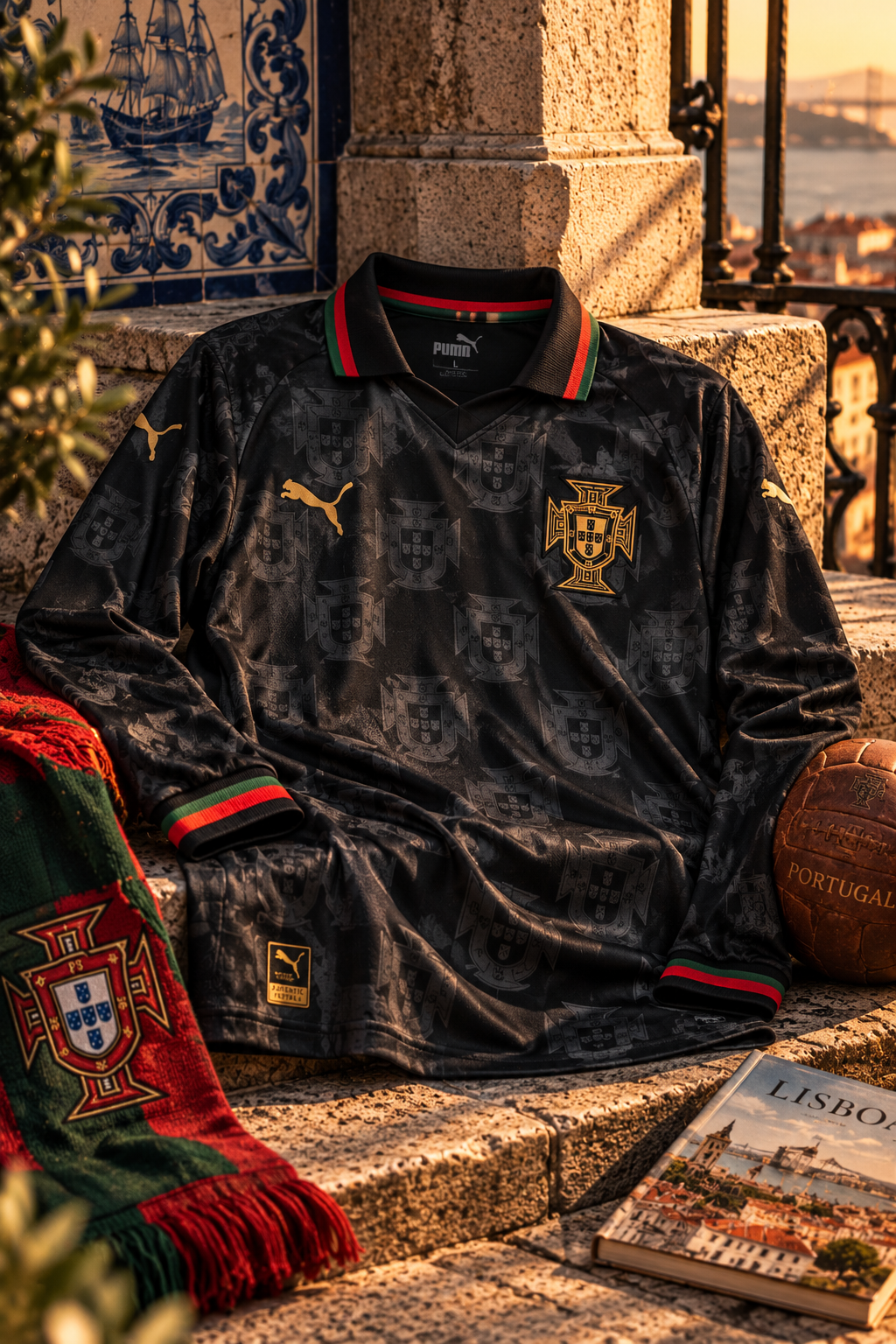 Portugal Black & Gold Long Sleeve Retro Jersey – Pantera Negra
