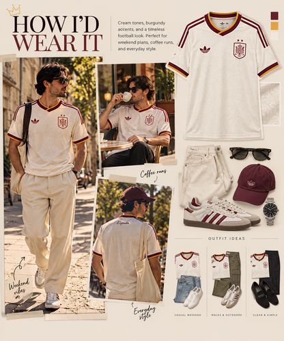 Spain Inspired Away Jersey – Cream & Burgundy World Cup
