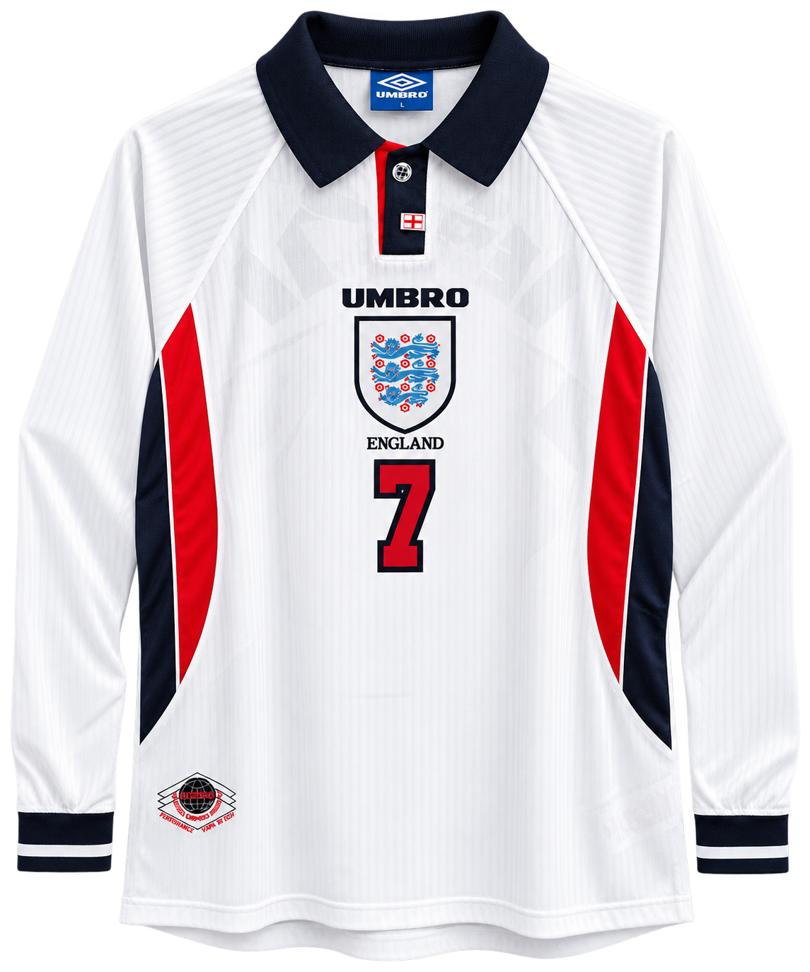 England 1998 Retro Jersey – Beckham #7 | Long Sleeve