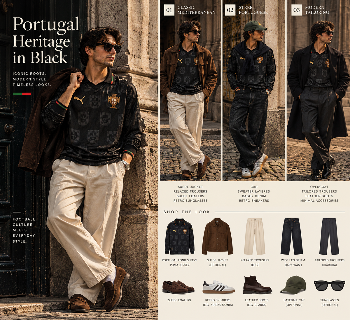 Portugal Black & Gold Long Sleeve Retro Jersey – Pantera Negra