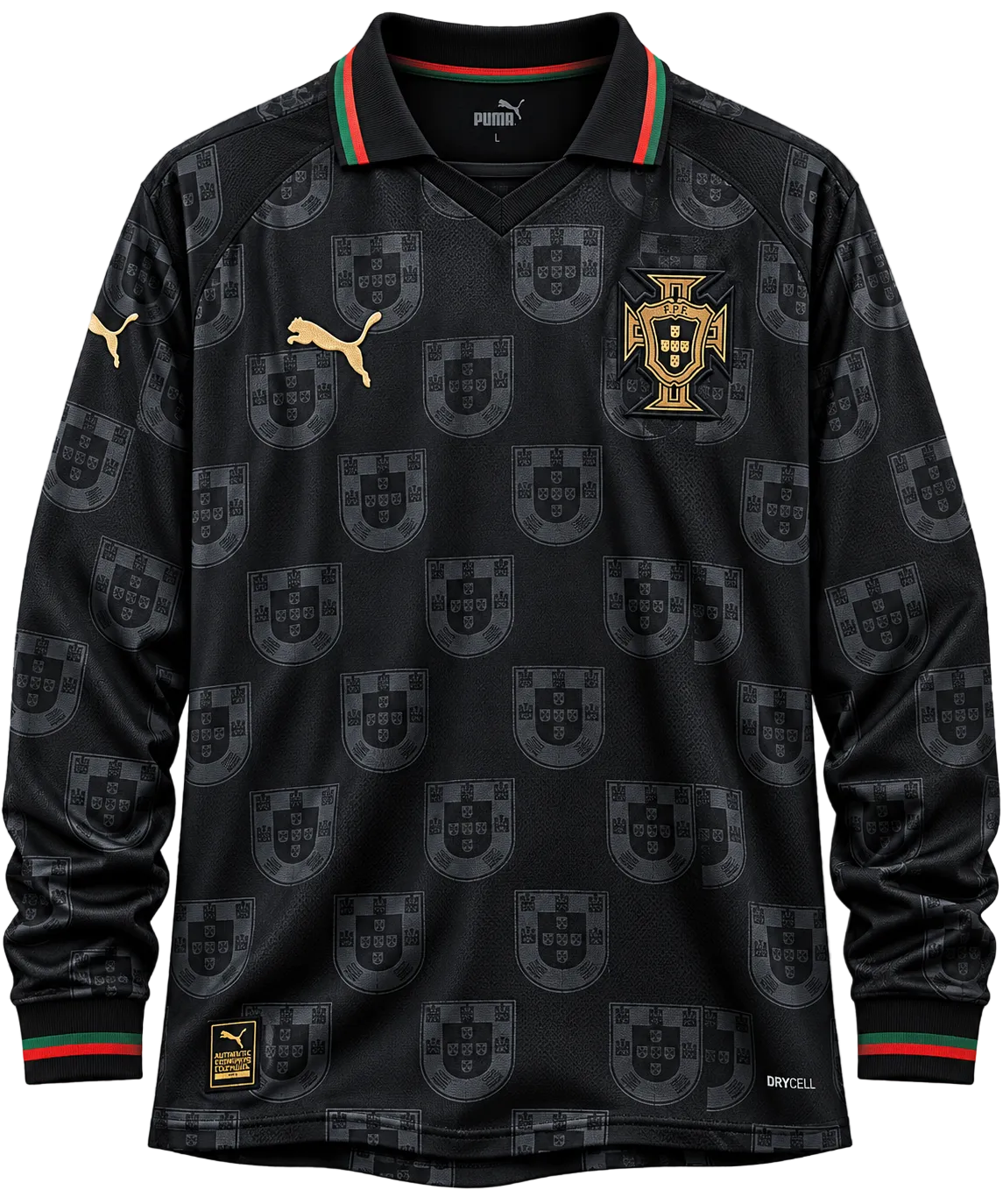 Portugal Black & Gold Long Sleeve Retro Jersey – Pantera Negra