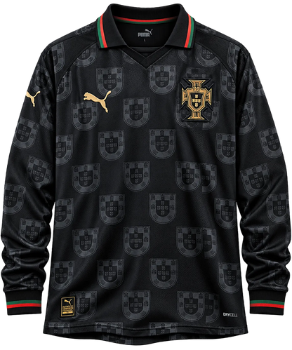Portugal Black & Gold Long Sleeve Retro Jersey – Pantera Negra