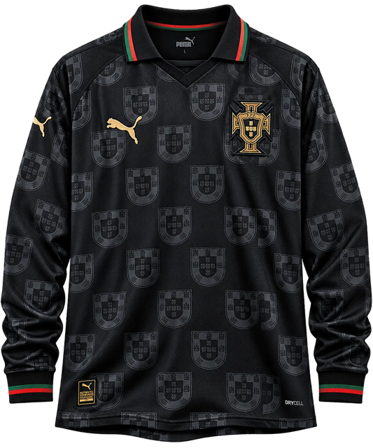 Portugal Black & Gold Long Sleeve Retro Jersey – Pantera Negra
